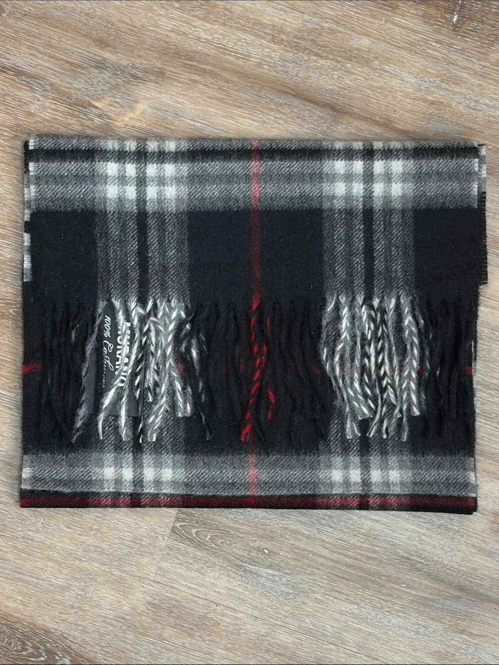 NWT Murano Cashmere Scarf Black White Red Plaid Check Designer Quiet Luxury